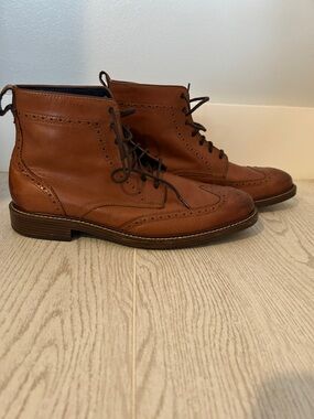 Cole Haan Cognac Leather Wingtip Lace-Up Boots